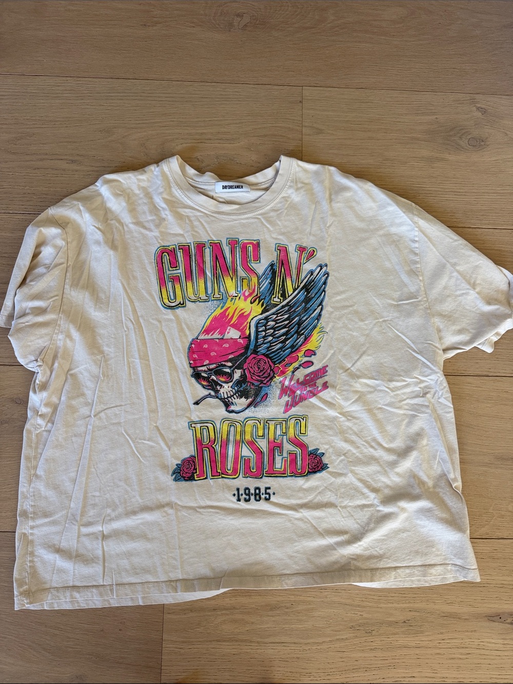 Daydreamer Guns N' Roses Graphic Tee with Pink & Yellow Art